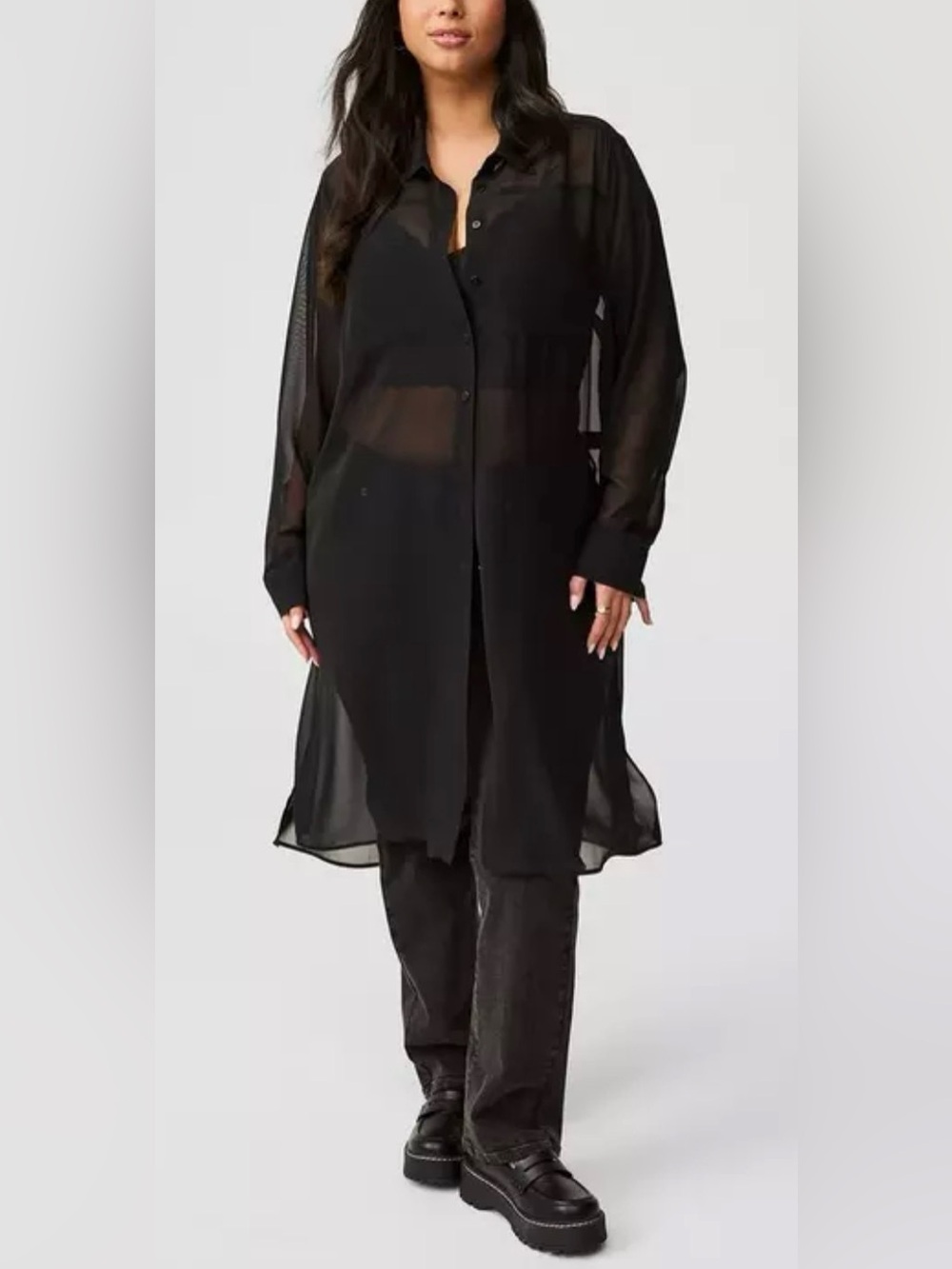 NWT Torrid 4(4X) Sheer long sleeve tunic shirt in deep black